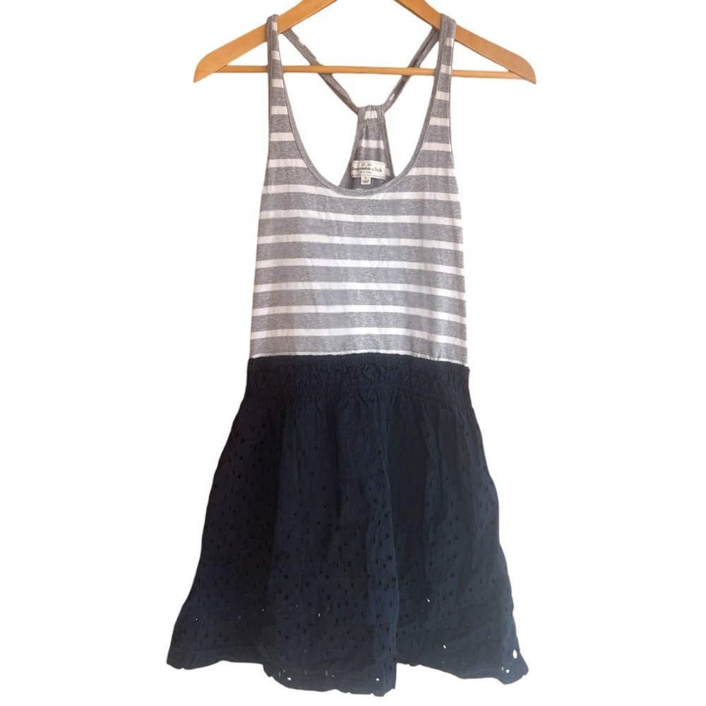 Abercrombie & Fitch Y2K Navy and Gray Striped Mini Dress
